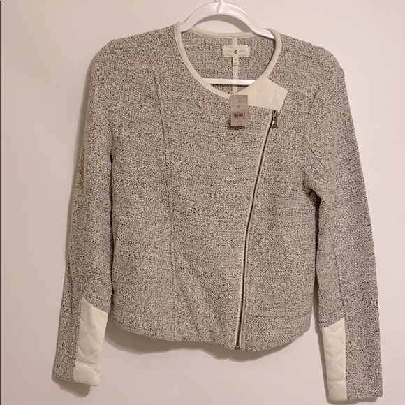 NWT LOU & GREY Tweed Moto Quilted 3/4 Jacket SP - Picture 3 of 6